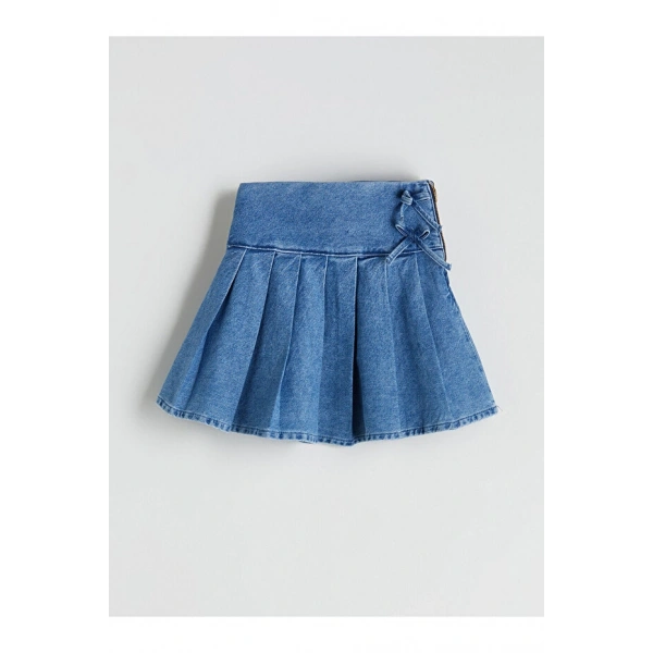 LC Waikiki Basic Pileli Kız Çocuk Jean Etek