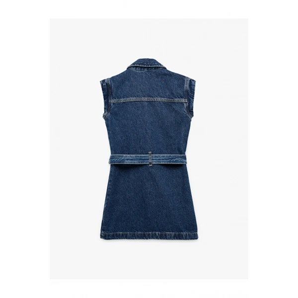 Koton Pamuklu Kemer Detaylı Gömlek Yaka Denim Elbise