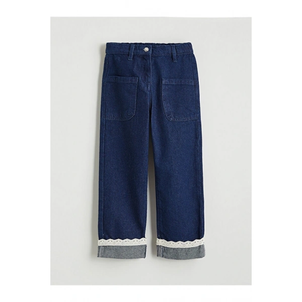 LC Waikiki İndigo Beli Lastikli Kız Çocuk Jean Pantolon