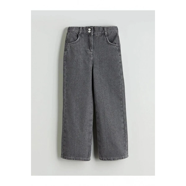 LC Waikiki Gri Beli Ayarlanabilir Lastikli Kız Çocuk Jean Pantolon