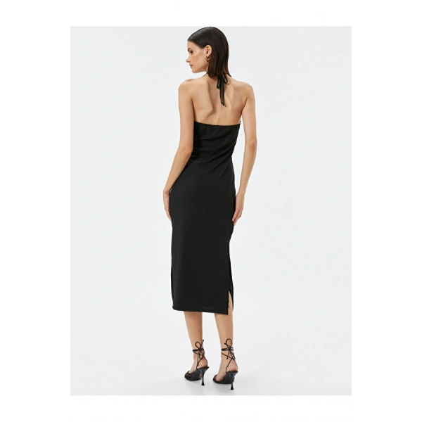 Koton Triko Elbise Midi Halter Yaka Yırtmaçlı