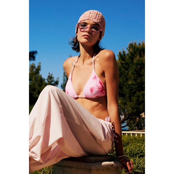 Defacto Regular Fıt Çiçekli Pembe Bikini Üstü