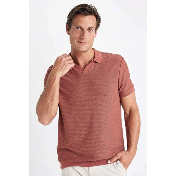 Defacto Regular Fit Kısa Kollu Örgü Görünümlü Polo Tişört