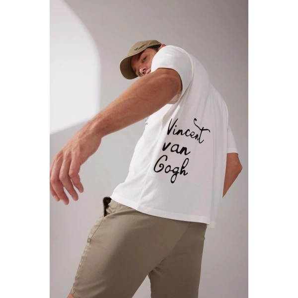 DEFACTO Oversize Fit Bisiklet Yaka %100 Pamuk Baskılı Tişört