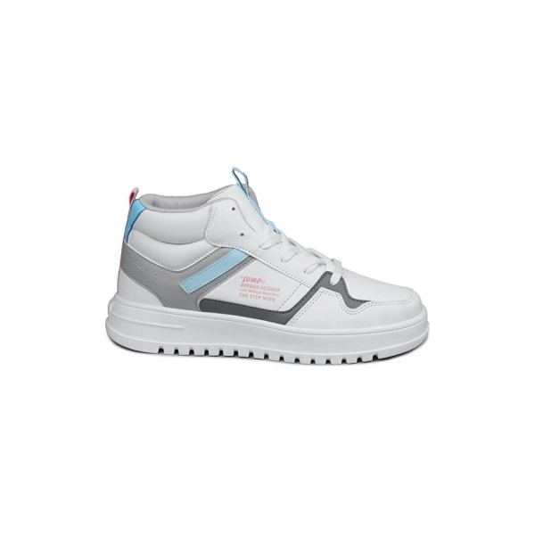 Jump Yüksek Bilekli Beyaz - Gri Kadın Sneaker Spor Ayakkabı