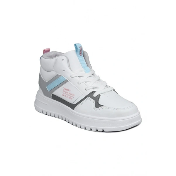 Jump Yüksek Bilekli Beyaz - Gri Kadın Sneaker Spor Ayakkabı
