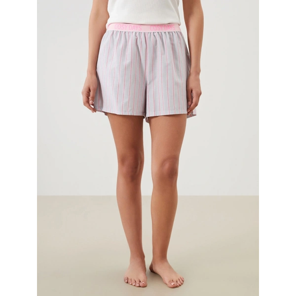 LC Waikiki Mavi Beli Lastikli Çizgili Kadın Şort Pijama Altı