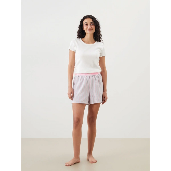 LC Waikiki Mavi Beli Lastikli Çizgili Kadın Şort Pijama Altı