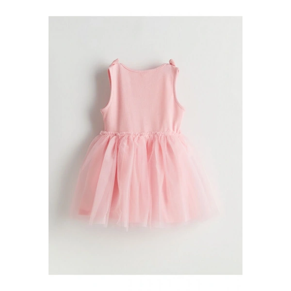 LC Waikiki Pembe Nakışlı Kız Çocuk Kaşkorse Elbise