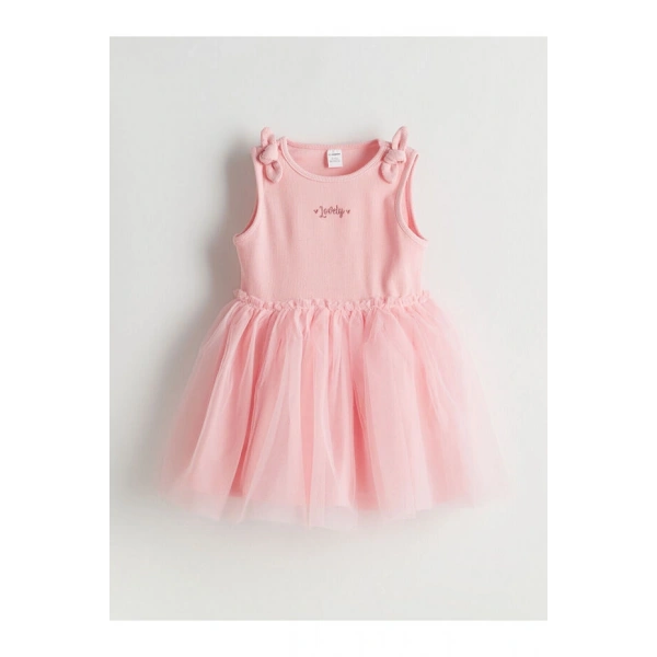 LC Waikiki Pembe Nakışlı Kız Çocuk Kaşkorse Elbise