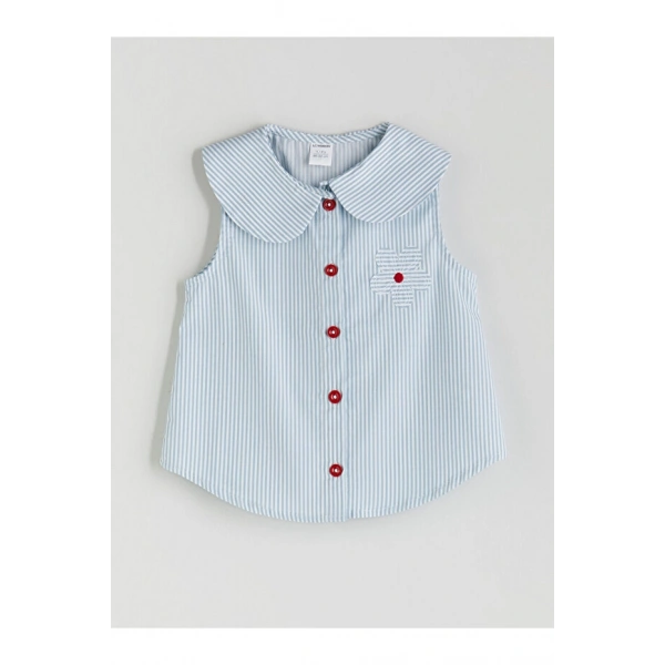 LC Waikiki Bebe Yaka Çiçekli Çizgili Kız Çocuk Gömlek