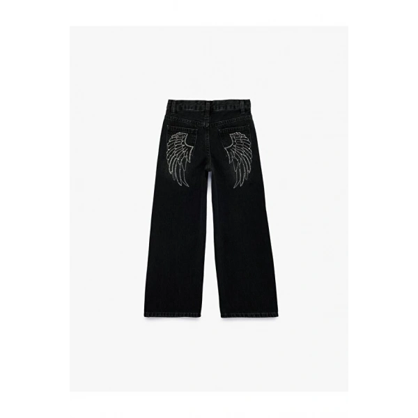 Koton Pamuklu Kanat İşleme Detaylı Geniş Paça Denim Pantolon