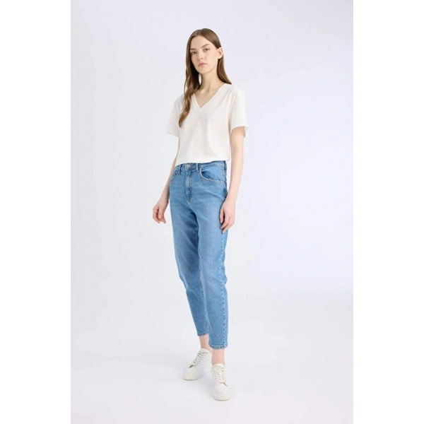 Defacto Comfort Mom Yüksek Bel Bilek Boy Jean Yıkamalı Pantolon