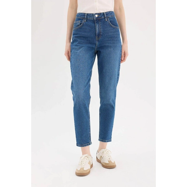 Defacto Lina Comfort Mom Koyu Mavi Kadın Jean Pantolon