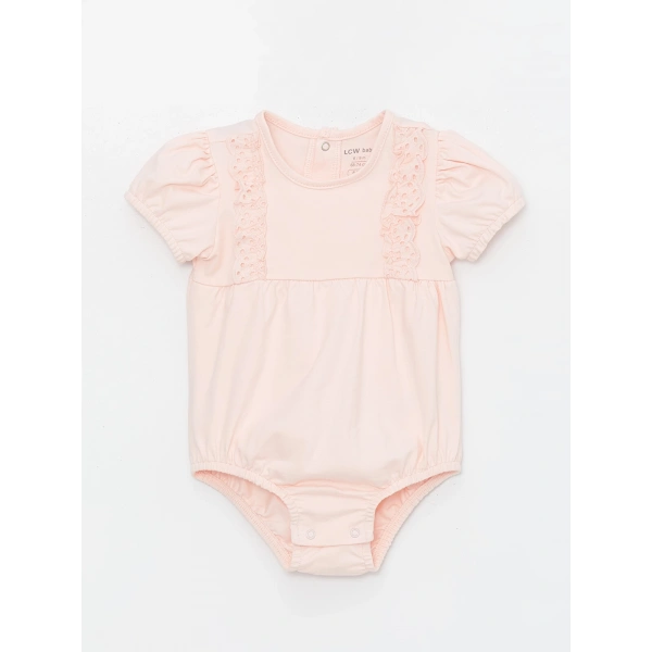 LC Waikiki Pembe Bisiklet Yaka Kısa Kollu Kız Bebek Çıtçıtlı Body