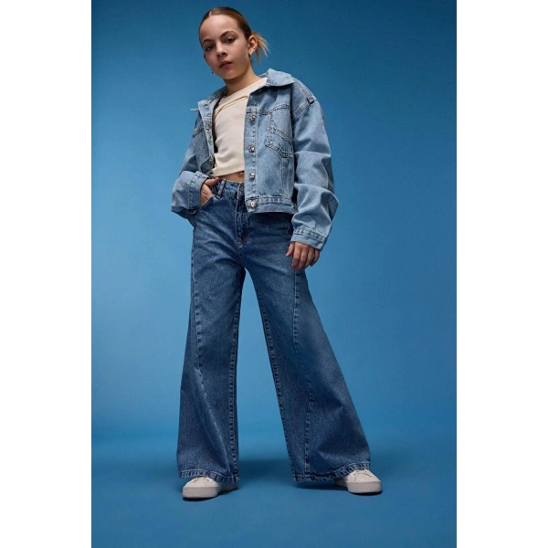 Defacto Kız Çocuk Wide Leg Geniş Bol Paça Jean Pantolon