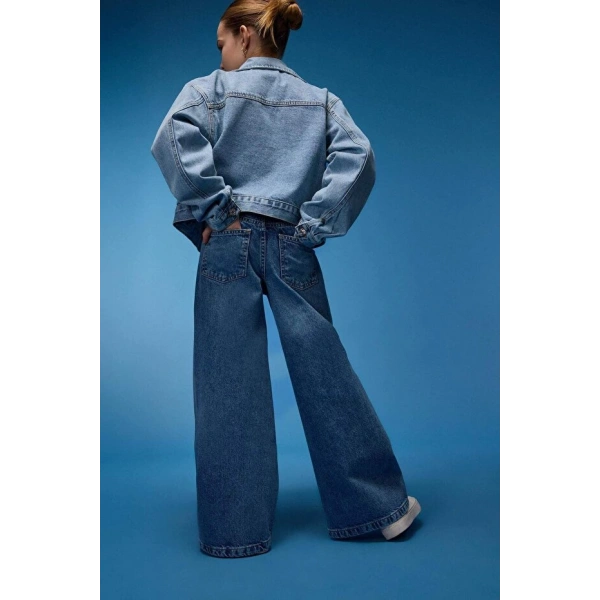 Defacto Kız Çocuk Wide Leg Geniş Bol Paça Jean Pantolon