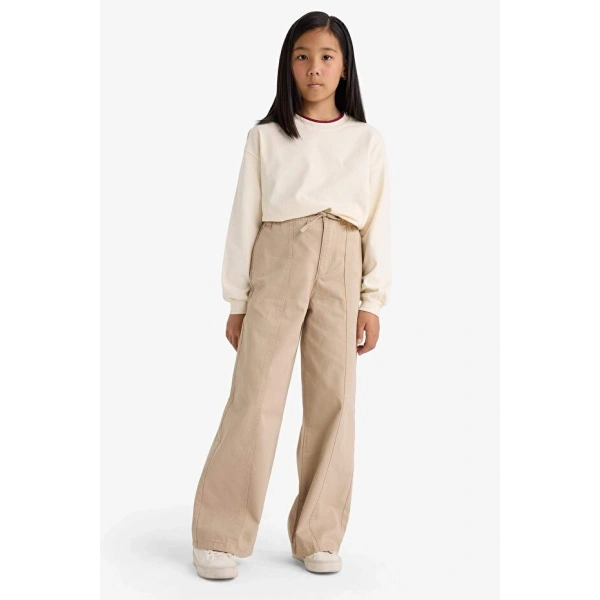 Defacto Wide Leg Geniş Paça Pamuklu Okul Pantolonu Kız Çocuk
