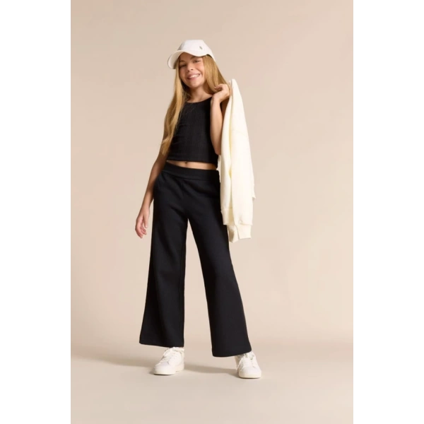 Defacto Wide Leg Waffle Cepli Geniş Paça Pantolon Kız Çocuk