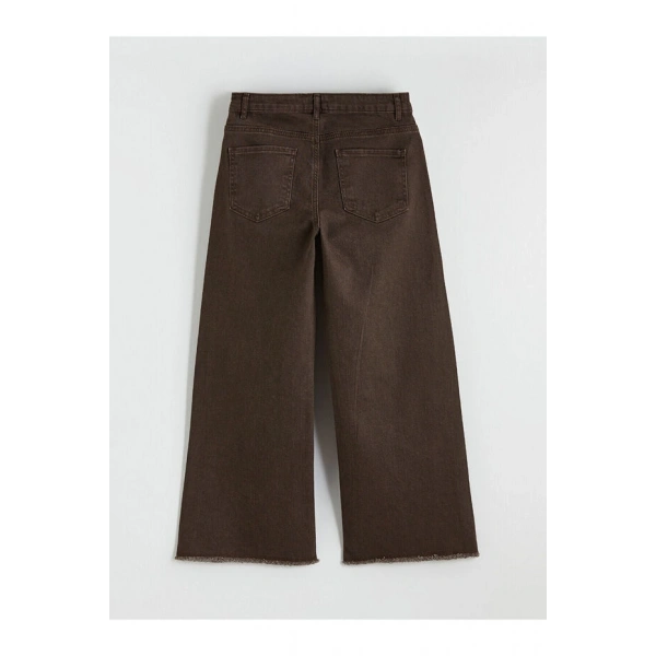 LC Waikiki Kahverengi Wideleg Taşlı Kız Çocuk Jean Pantolon