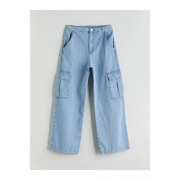 LC Waikiki Indigo Wideleg Kız Çocuk Kargo Jean Pantolon