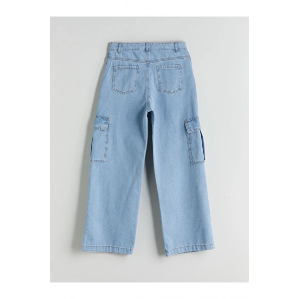 LC Waikiki Indigo Wideleg Kız Çocuk Kargo Jean Pantolon