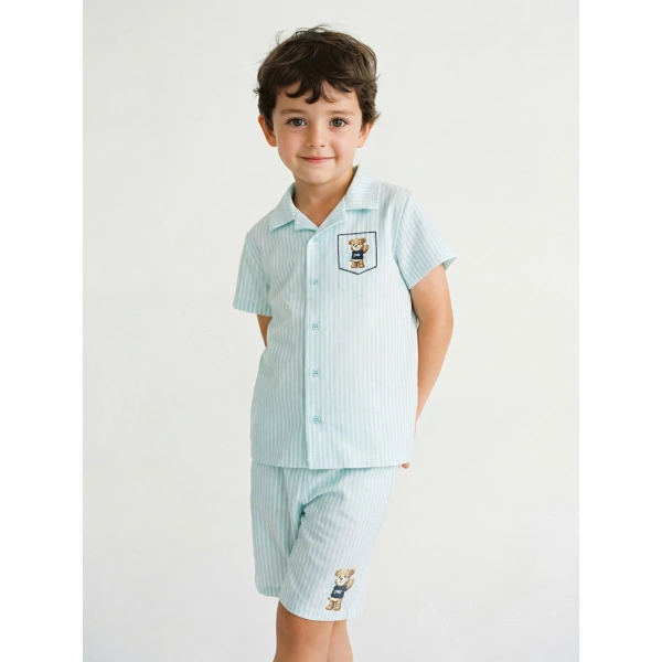 LC Waikiki Mavi Ayı Teddy Baskılı Erkek Çocuk Şortlu Pijama Takımı