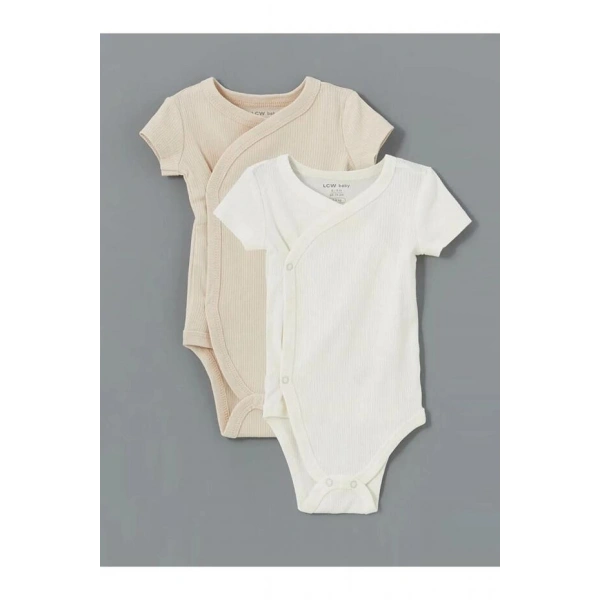 LC Waikiki Ekru Bisiklet Yaka Kız Bebek Çıtçıtlı Body 2li