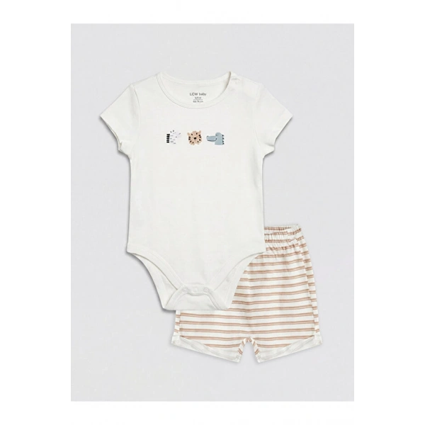 LC Waikiki Ekru Erkek Bebek Body Ve Şort Takım