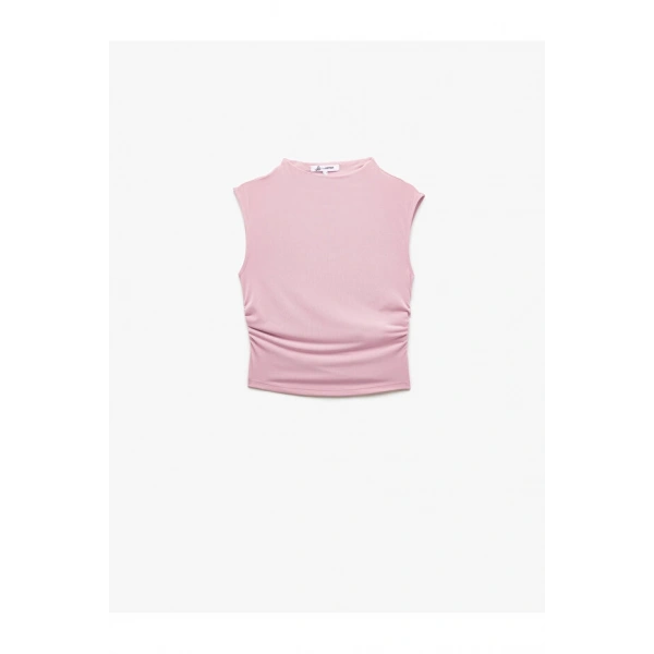 Koton Drapeli Dik Yaka Kolsuz Crop Slim Fit Üst