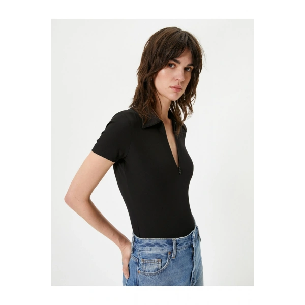 Koton Yarım Fermuarlı Polo Yaka Kısa Kollu Slim Fit