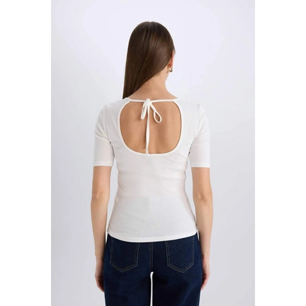 Defacto Slim Fit Dar Kesim Bisiklet Yaka Basic Düz Fitilli Kaşkorse Tişört