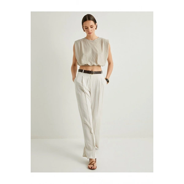 Koton Crop Bluz Bisiklet Yaka Kolsuz Beli Lastikli