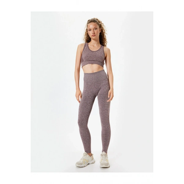 Koton Dikişsiz Tayt Spor Yüksek Bel Tül Detaylı Kırçıllı Slim Fit