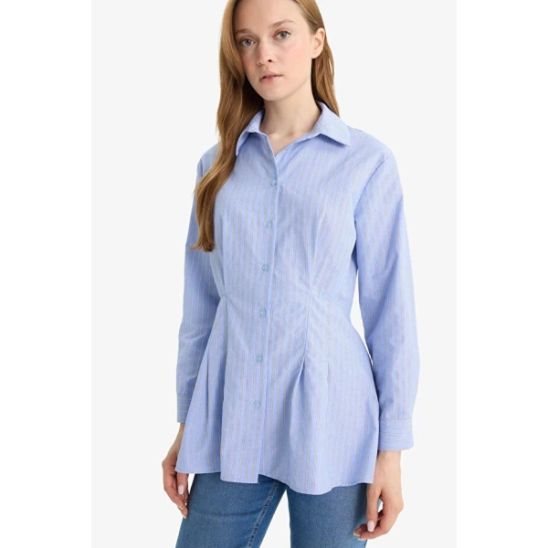 Defacto Relax Fit Çizgili Poplin Uzun Kollu Gömlek Tunik