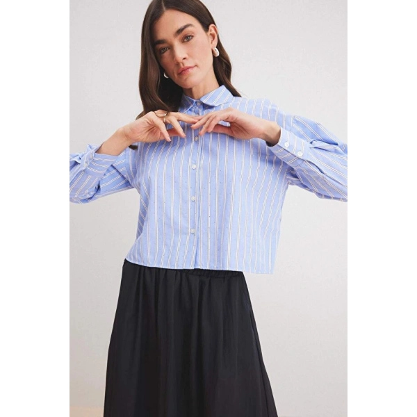 Defacto Relax Fit Çizgili Poplin Uzun Kollu Gömlek