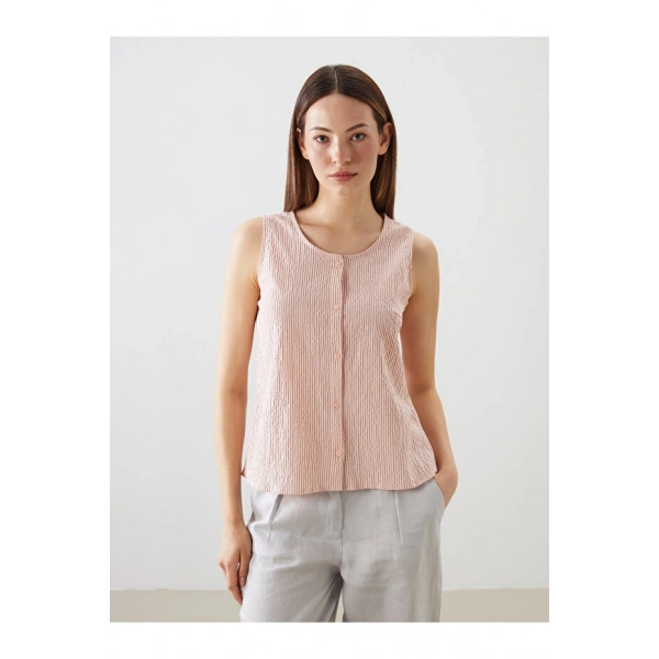 LC Waikiki Bisiklet Yaka Çizgili Poplin Bluz