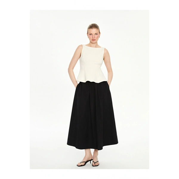 LC Waikiki Ekru Kayık Yaka Peplum Bluz
