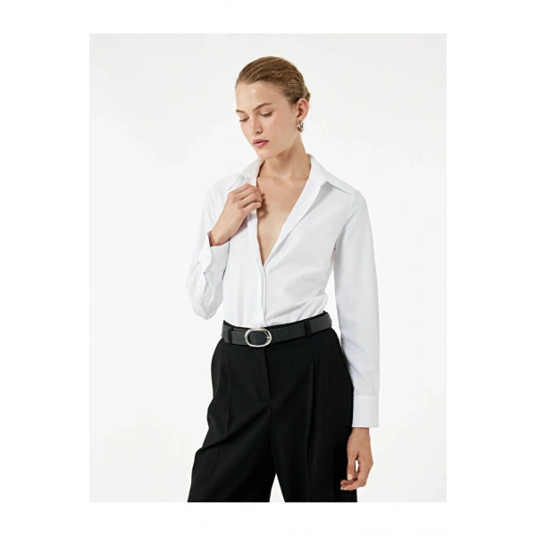 Koton Regular Fit Klasik Yaka Poplin Beyaz Kadın Gömlek