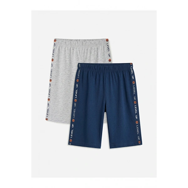 LC Waikiki Lacivert Yanı Şeritli Erkek Çocuk Pijama Şort 2li