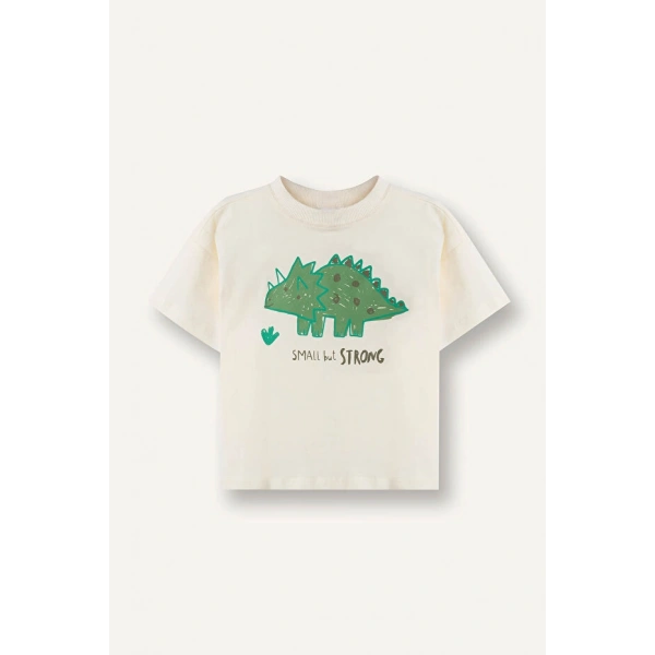 Defacto Dinozor Baskılı Ekru Erkek Bebek T-Shirt