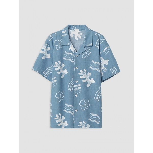 LC Waikiki Mavi Desenli Poplin Erkek Çocuk Gömlek