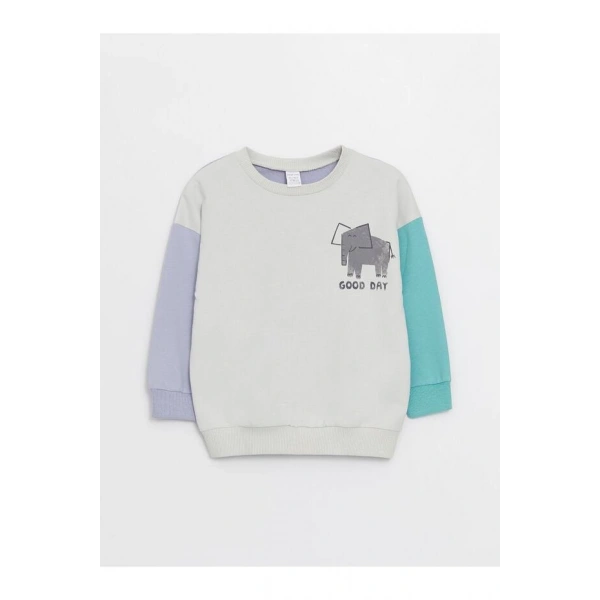 LC Waikiki Bisiklet Yaka Baskılı Erkek Bebek Sweatshirt