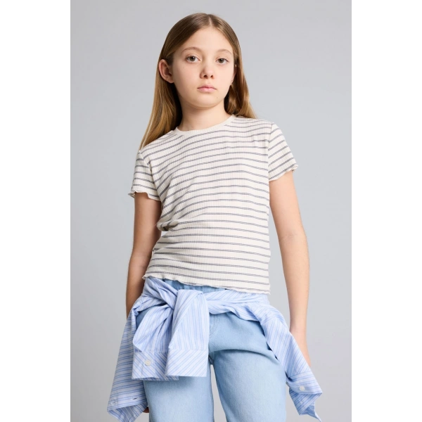 DEFACTO Slim Fit Baskılı Fitilli Tişört Kız Çocuk