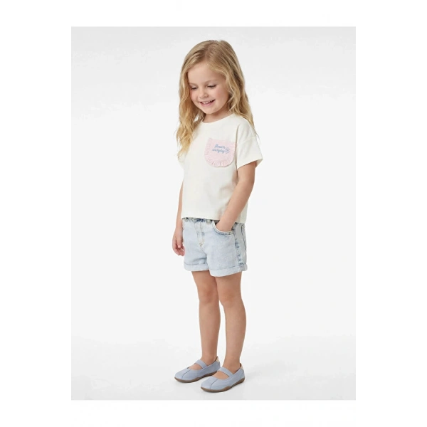 Koton Cep Detaylı Pamuklu Ekru Kız Bebek T-Shirt