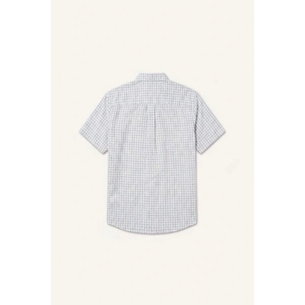 Defacto %100 Pamuk Regular Fit Polo Yaka Çizgili Kısa Kollu İndigo Gömlek