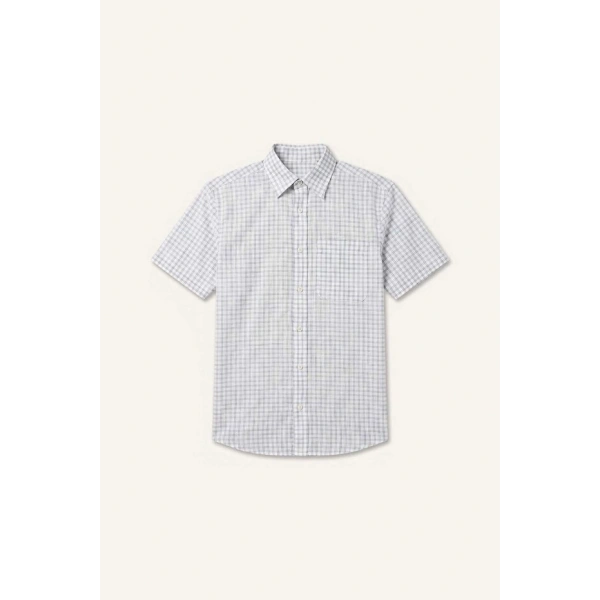 Defacto %100 Pamuk Regular Fit Polo Yaka Çizgili Kısa Kollu İndigo Gömlek