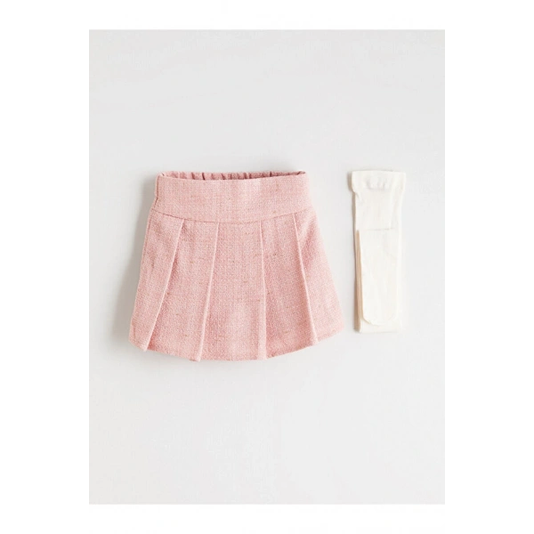 LC Waikiki Pembe Beli Lastikli Pileli Tüvit Kız Çocuk Şort Etek