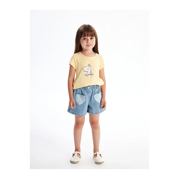 LC Waikiki Vizyon Beli Lastikli Nakışlı Kız Bebek Jean Şort