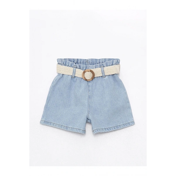 LC Waikiki Basic Kemerli Kız Çocuk Jean Şort